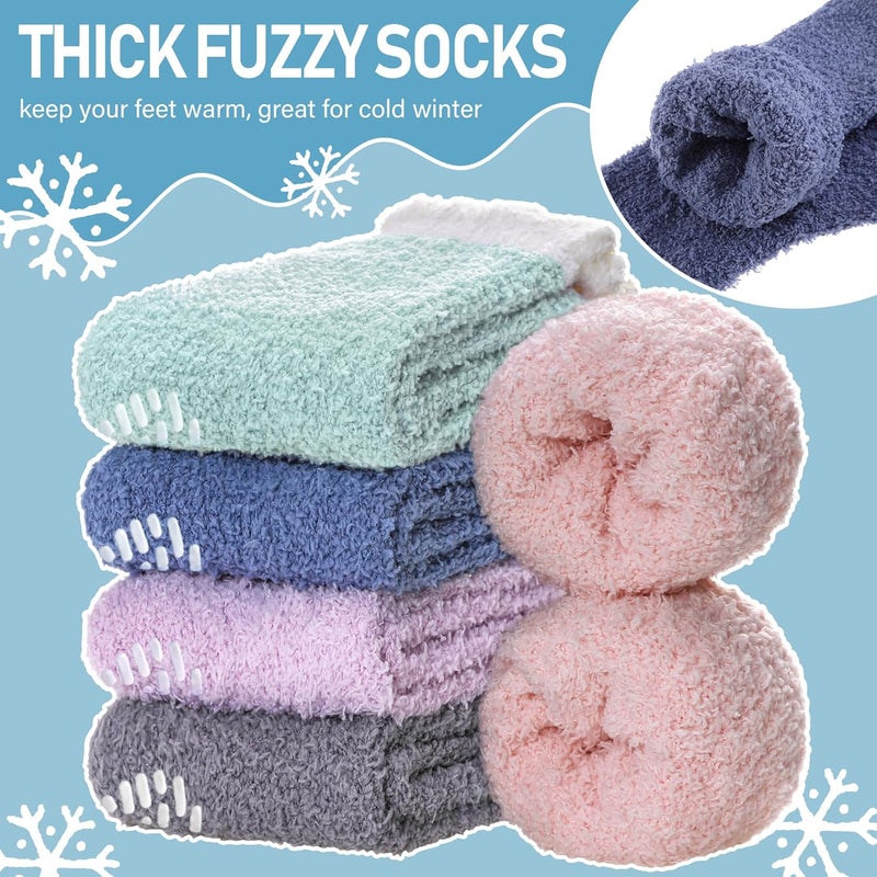 Yebing Store Non Slip Hospital Socks for Women with Grips Fuzzy Cozy Anti Skid Slipper Socks Winter Warm Soft Fluffy Sleep Socks - Image 4